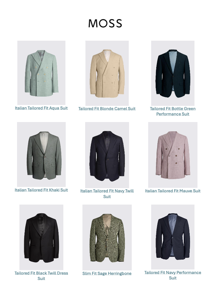 mens wedding suit styles by MOSS