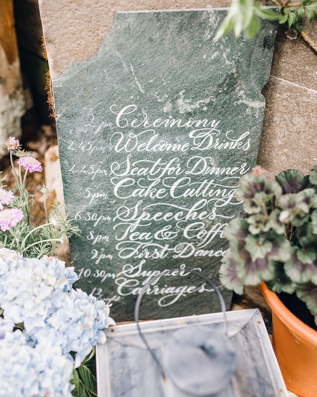 Calligraphy on slate for a Lake District wedding