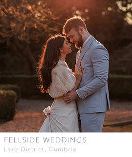 Fellside Weddings Photography Lake District directory listing with a couple embracing at golden hour
