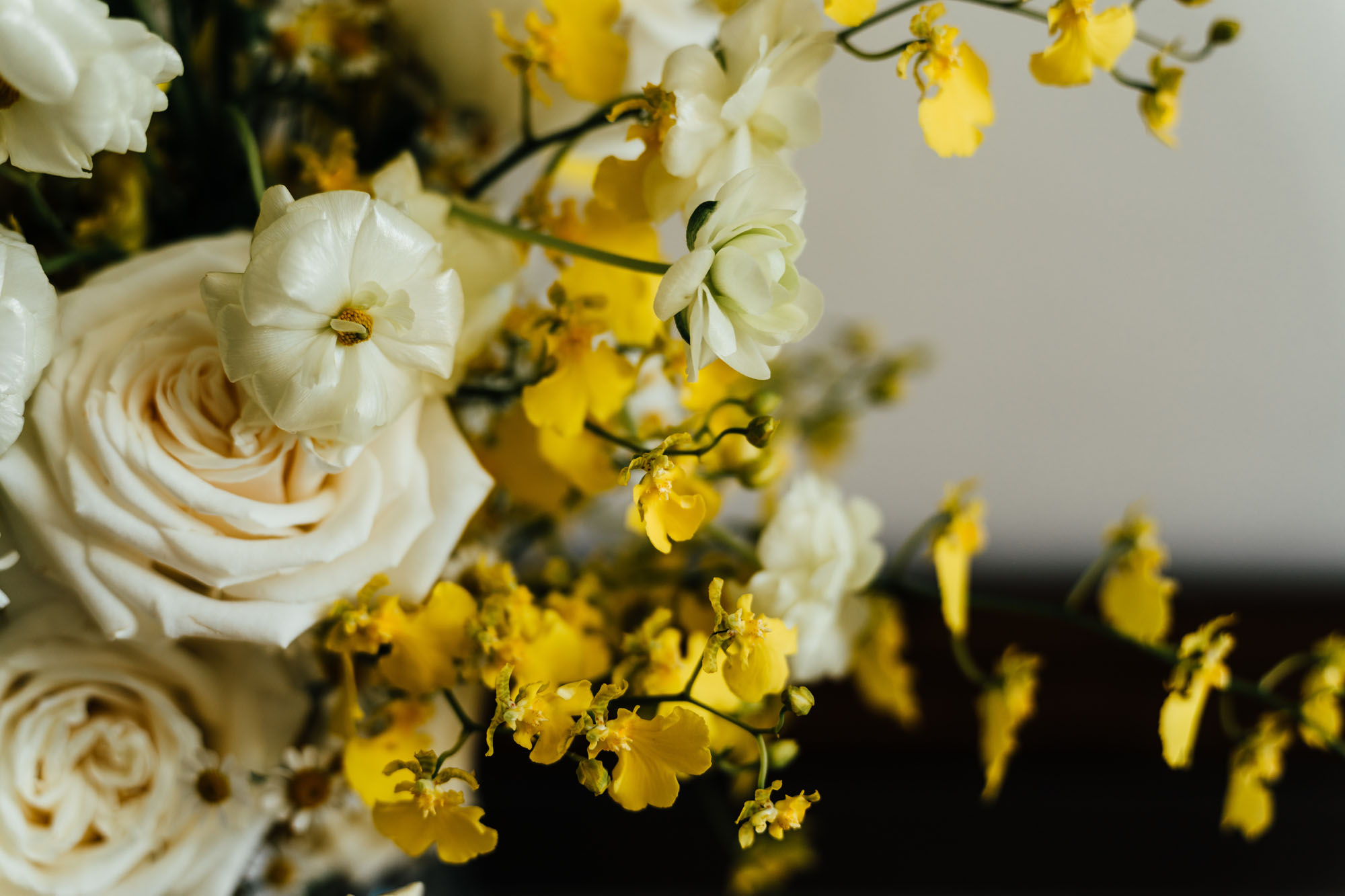 Styled wedding editorial from The Old Church Ayrshire with yellow flowers and olive branch styling, photographed by Hannah Hall Photography