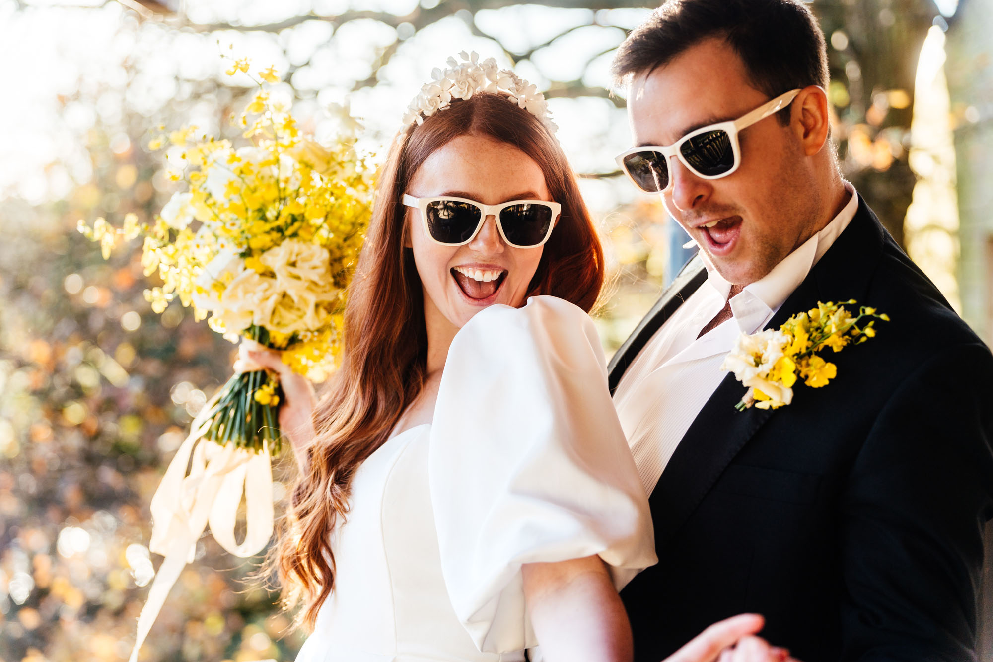 Styled wedding editorial from The Old Church Ayrshire with yellow flowers and olive branch styling, photographed by Hannah Hall Photography
