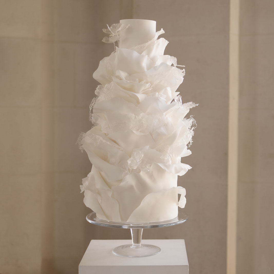 Fine art wedding cake in pure white