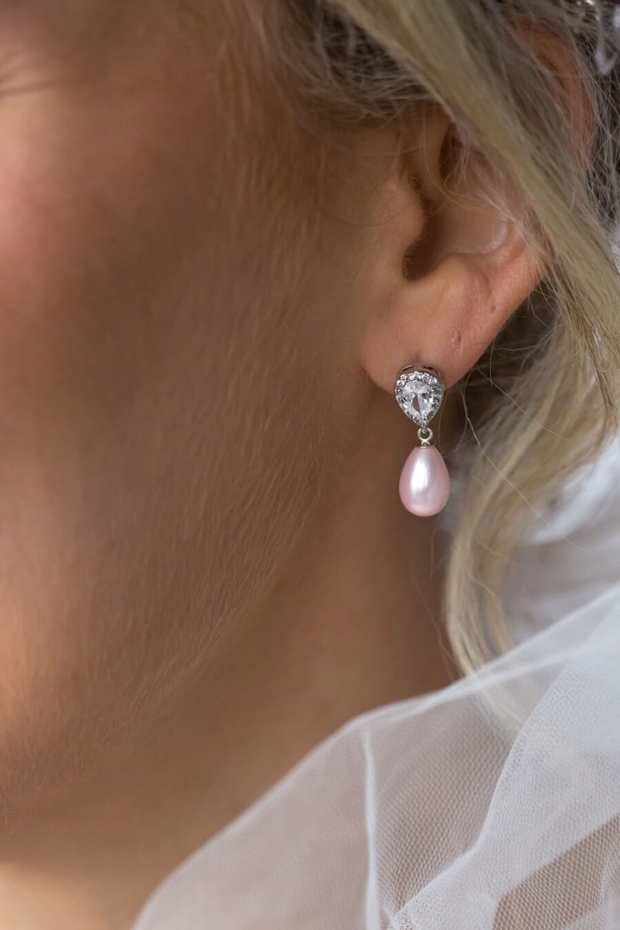 Delicate pale pink pearl drop earrings by Emma Rose Treasures UK