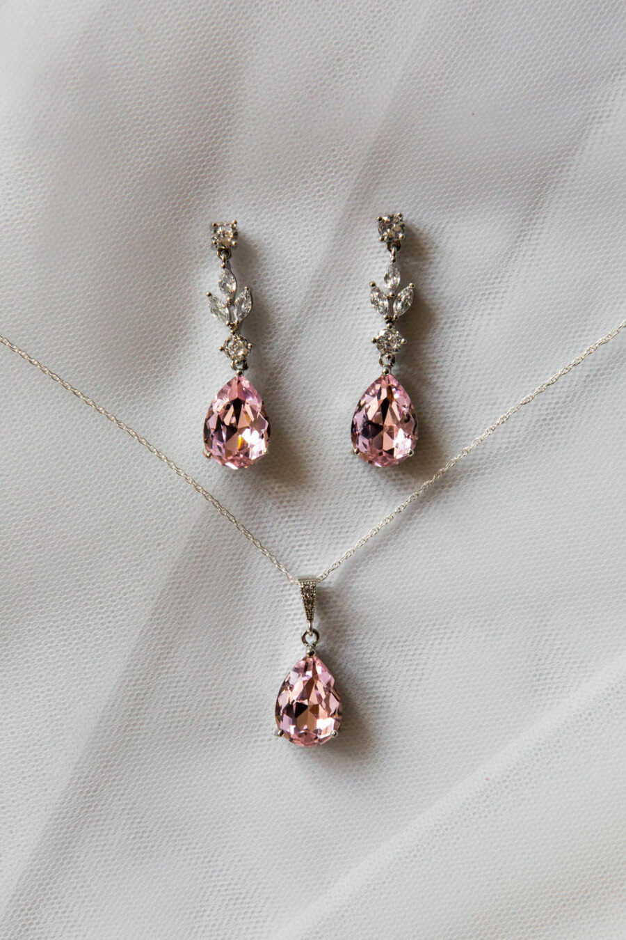 Crystal bridal jewellery set with earrings and necklace by Emma Rose Treasures UK