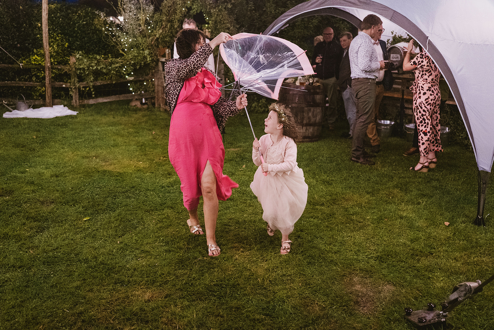 rainy outdoor garden wedding in Kent with candid photography by York Place Studios