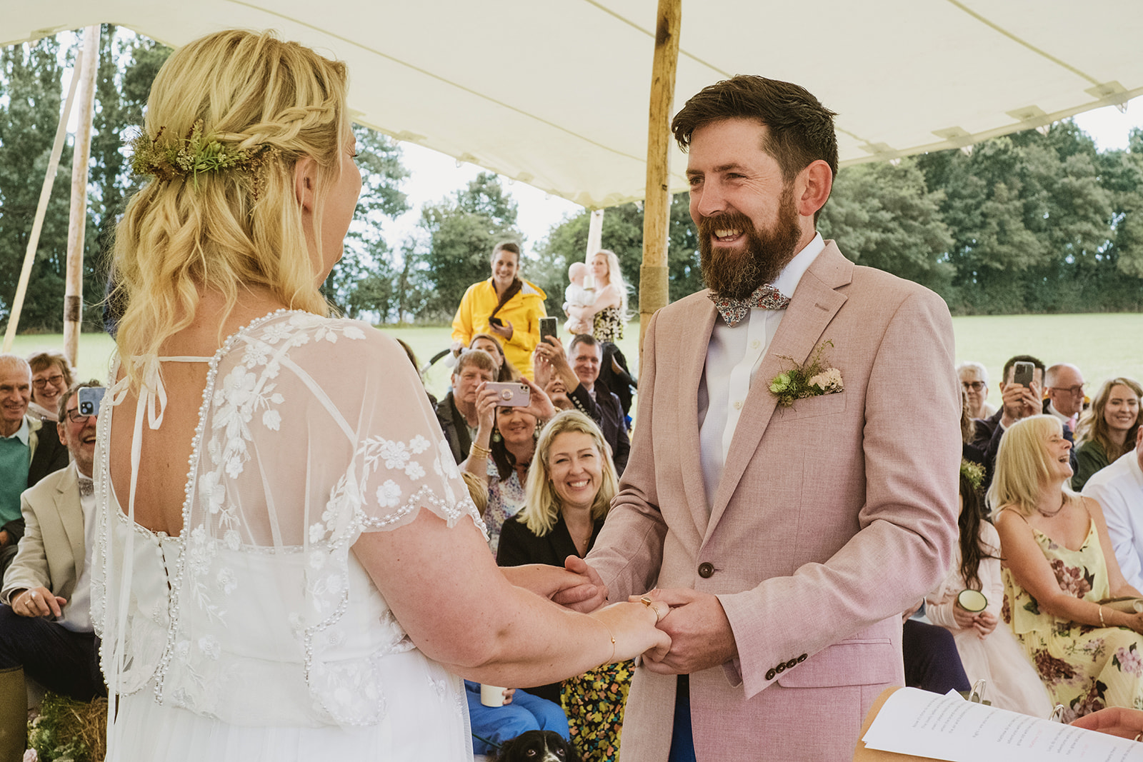 rainy outdoor garden wedding in Kent with candid photography by York Place Studios