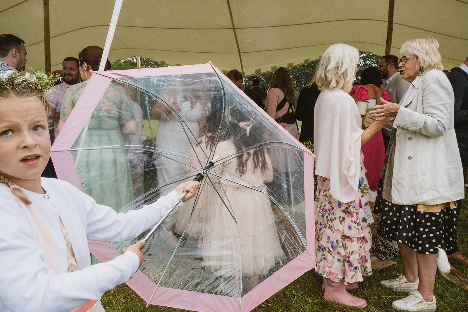 rainy outdoor garden wedding in Kent with candid photography by York Place Studios