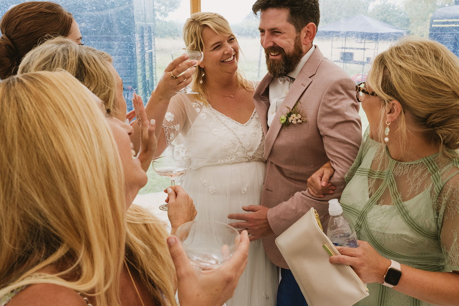 rainy outdoor garden wedding in Kent with candid photography by York Place Studios