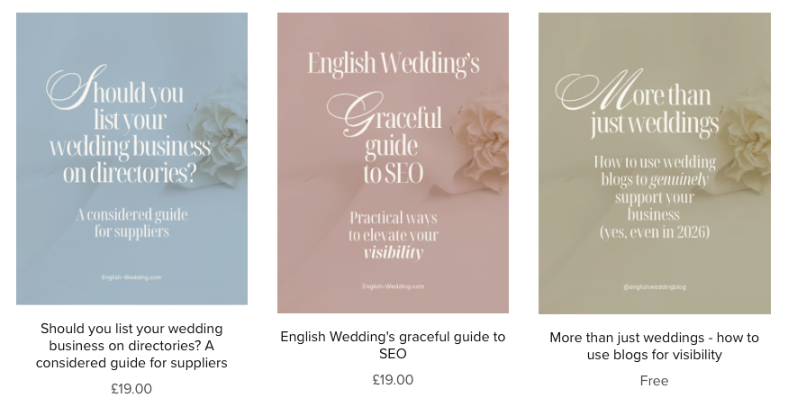 English Wedding helpful guides for wedding business owners