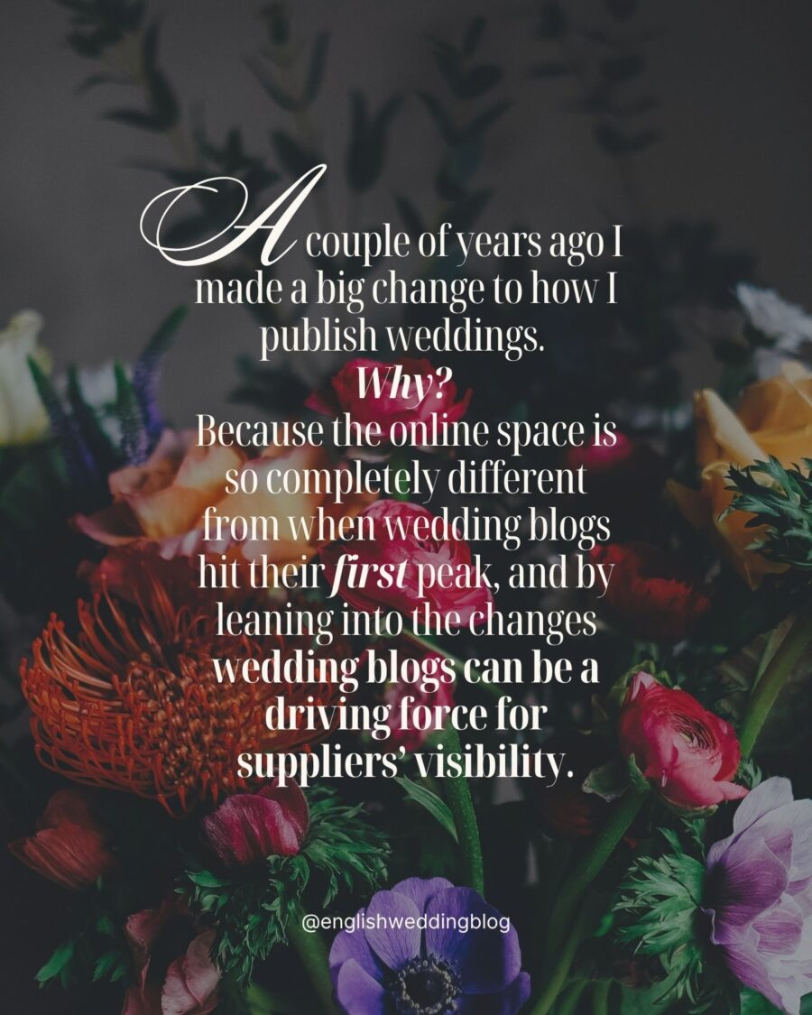 Colourful flower background with text overlay Sharing real weddings is marketing gold for suppliers