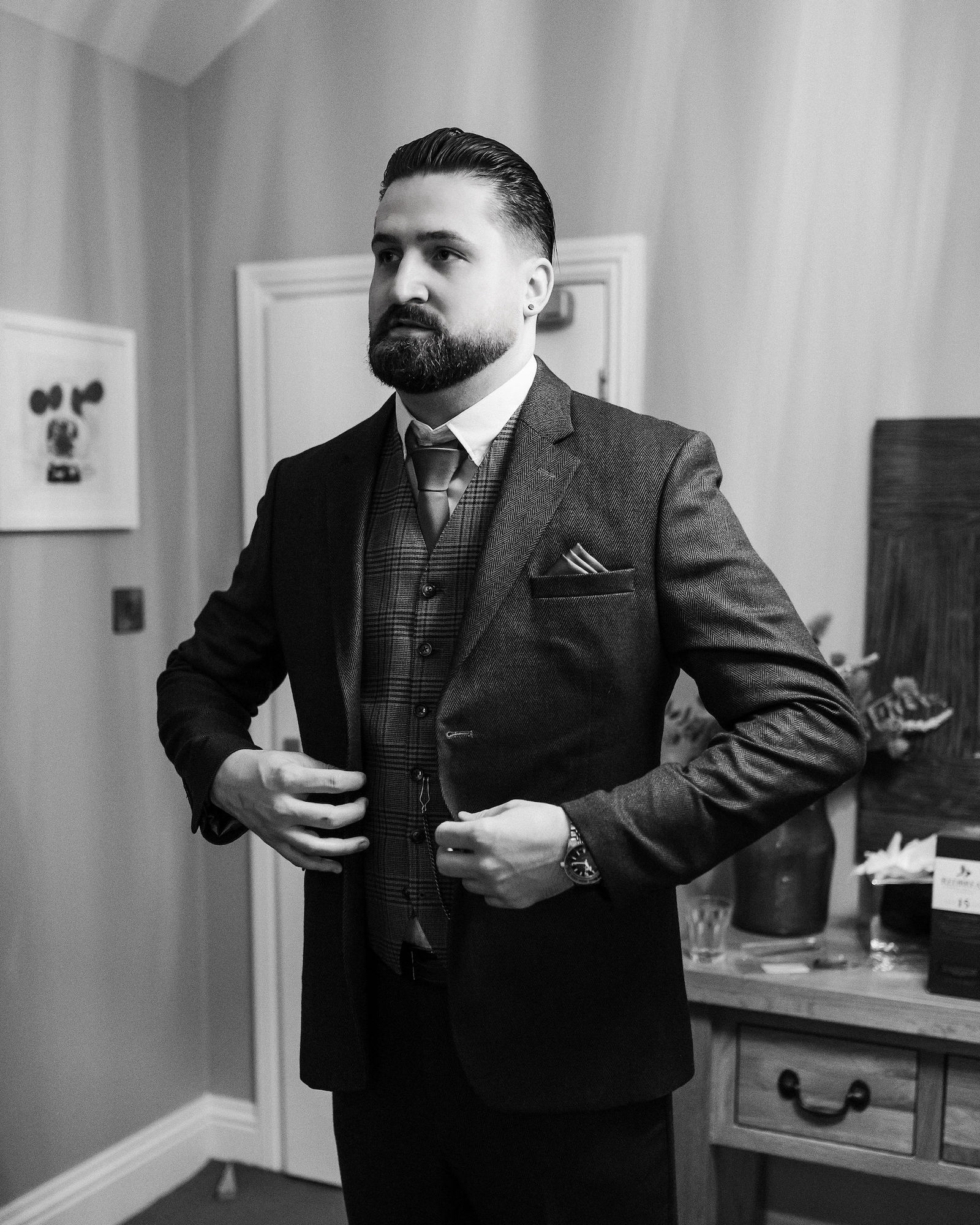 real wedding with a tattooed bride and groom at Falcon Manor in Yorkshire, with Mark Battista Photography