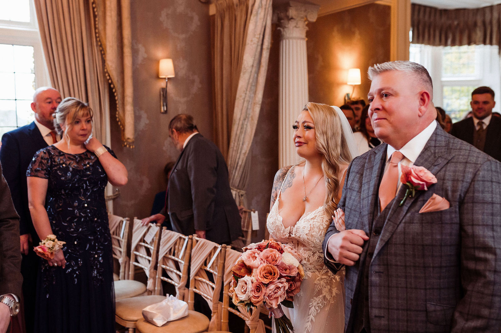 real wedding with a tattooed bride and groom at Falcon Manor in Yorkshire, with Mark Battista Photography