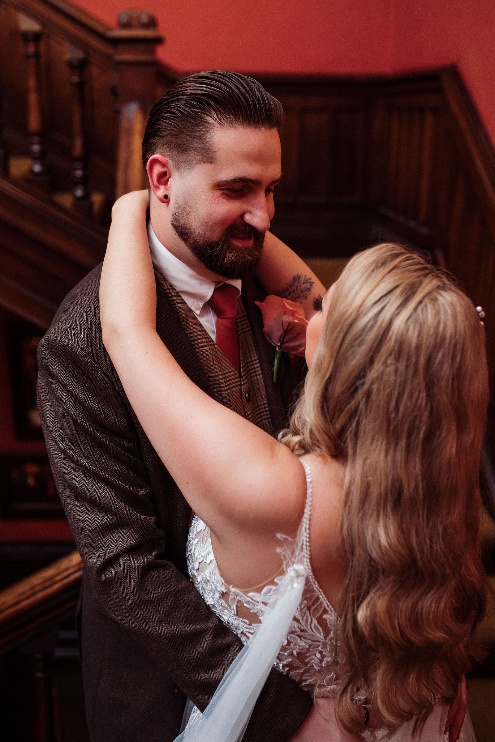 real wedding with a tattooed bride and groom at Falcon Manor in Yorkshire, with Mark Battista Photography