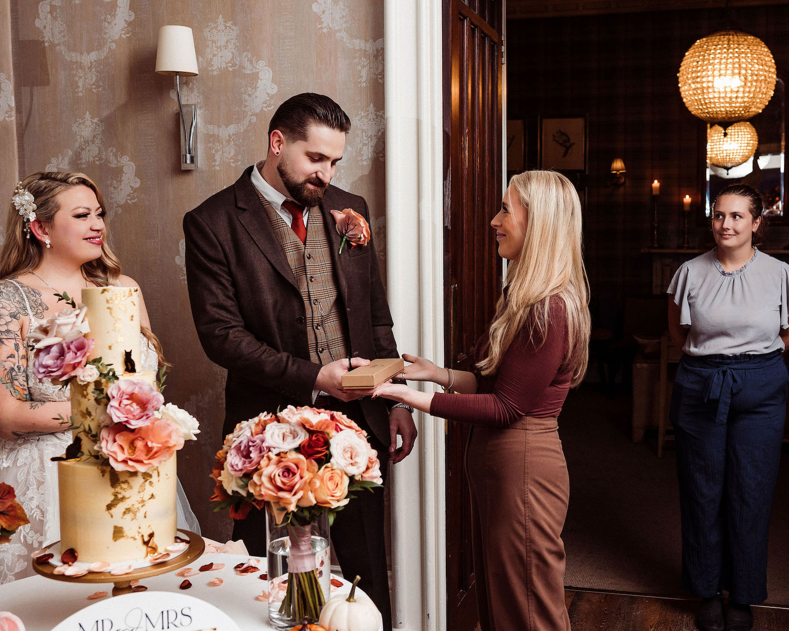 real wedding with a tattooed bride and groom at Falcon Manor in Yorkshire, with Mark Battista Photography