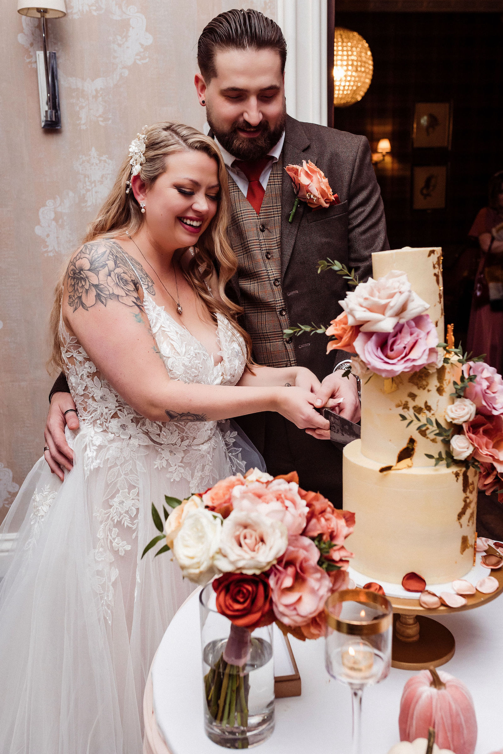 real wedding with a tattooed bride and groom at Falcon Manor in Yorkshire, with Mark Battista Photography