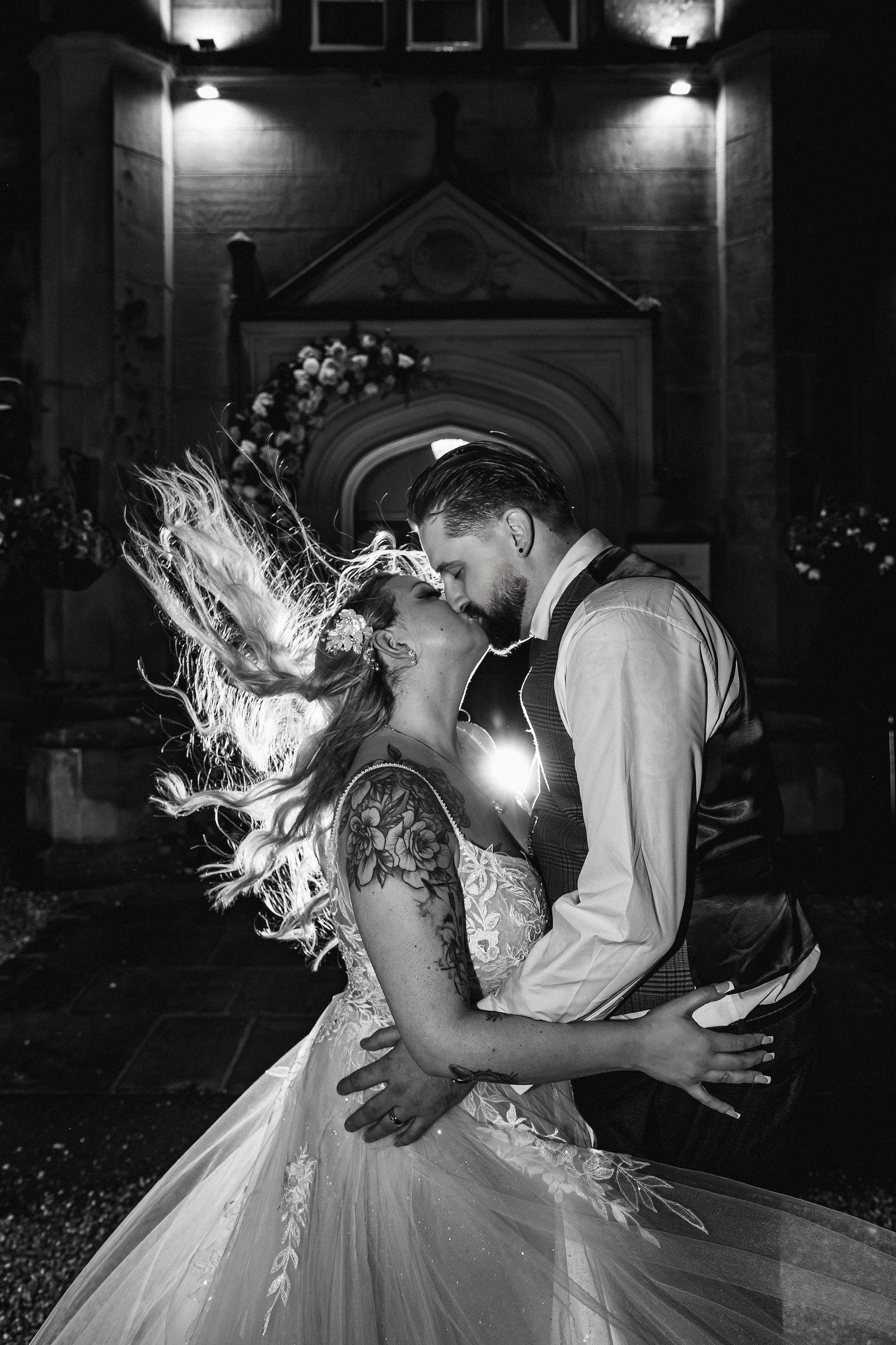 real wedding with a tattooed bride and groom at Falcon Manor in Yorkshire, with Mark Battista Photography