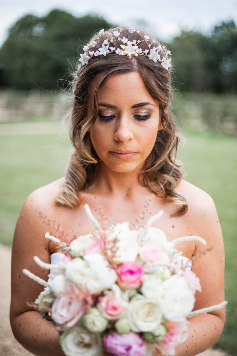 Opulent wedding styling in blush and gold, from The Barns at Redcoats