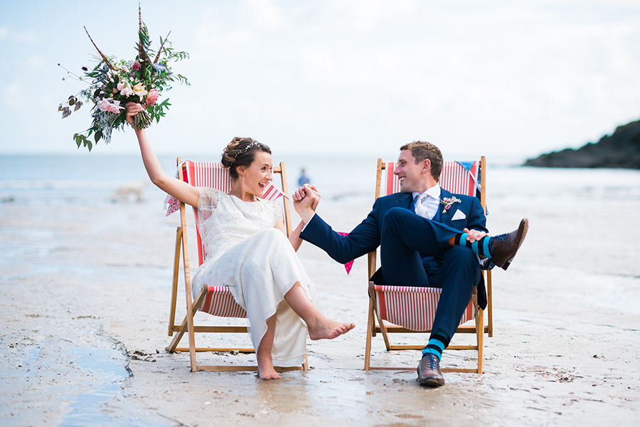 Vix and Joey down on the beach for thier wedding in Salcombe, Devon by Simon Biffen Photography