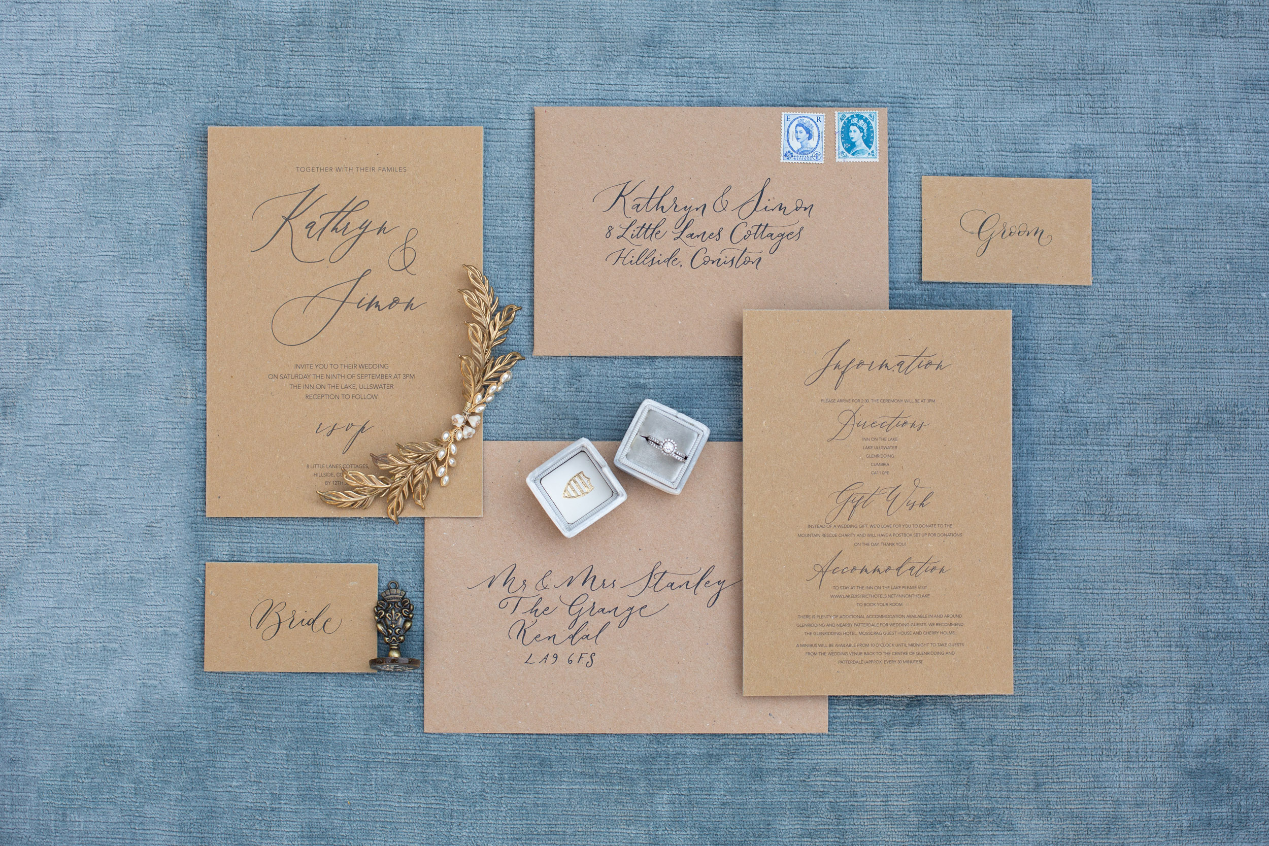 Rustic elegance sustainable wedding stationery from By Moon and Tide Calligraphy, photography credit Jess Reeve (1)