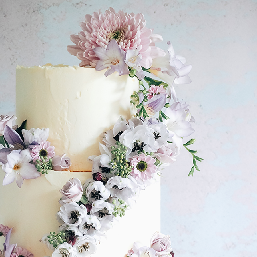 Floral alternative buttercream wedding cake