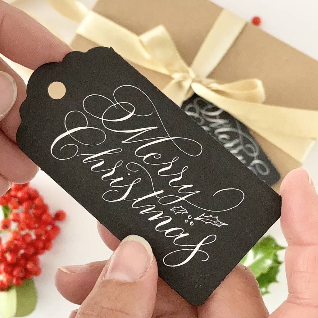 Merry Christmas black gift tags