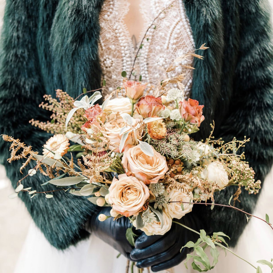 Peach and blush bridal bouquet Captured by Chloe Cardwell