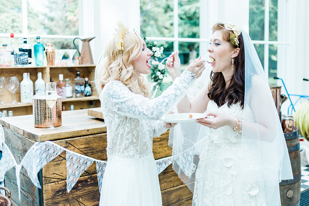 botanical styled wedding shoot with two brides captured by Queen Bea Photography