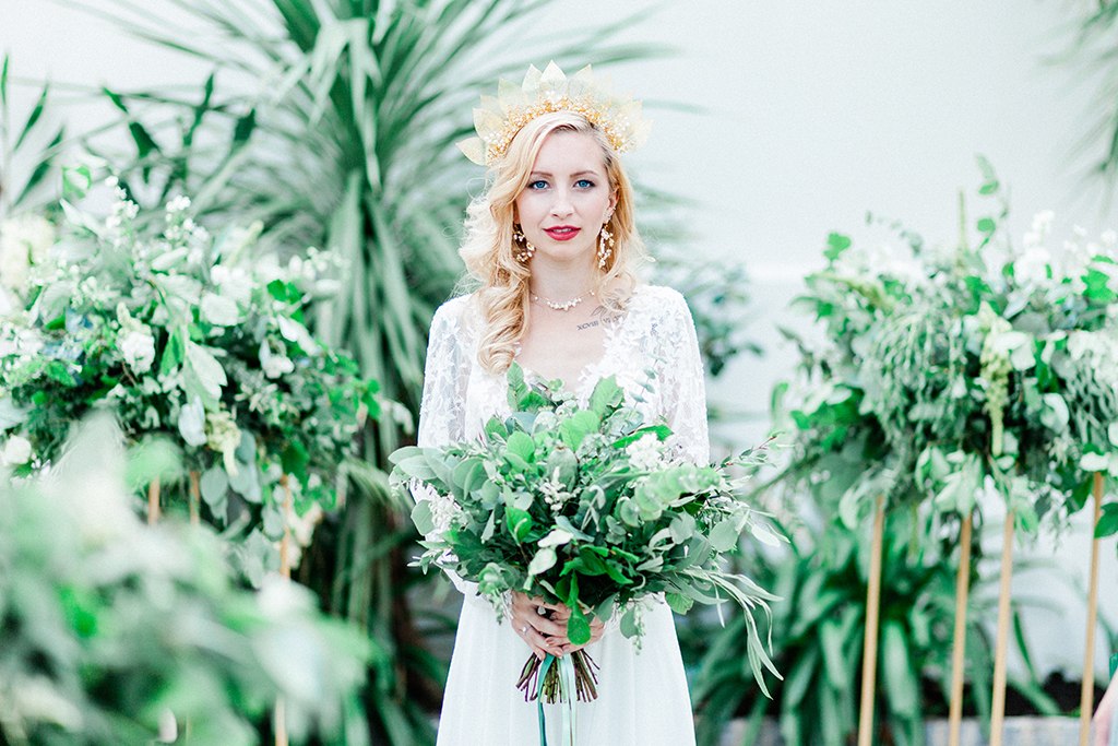 botanical styled wedding shoot with two brides captured by Queen Bea Photography
