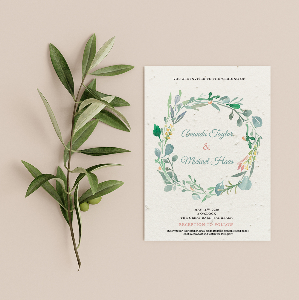 Eucalyptus wreath invitation by Little Green Wedding