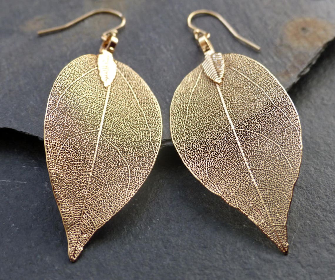 Real leaf earrings by Esther Dobson Art