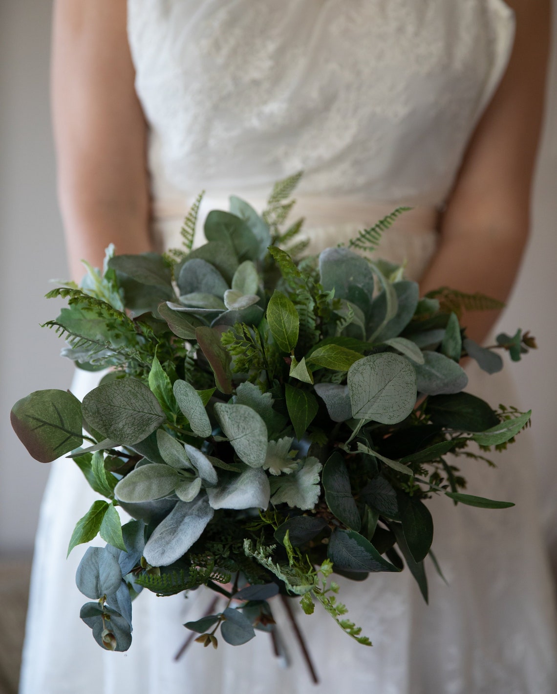 Green faux foliage bouquet by Pumpkin and Pie