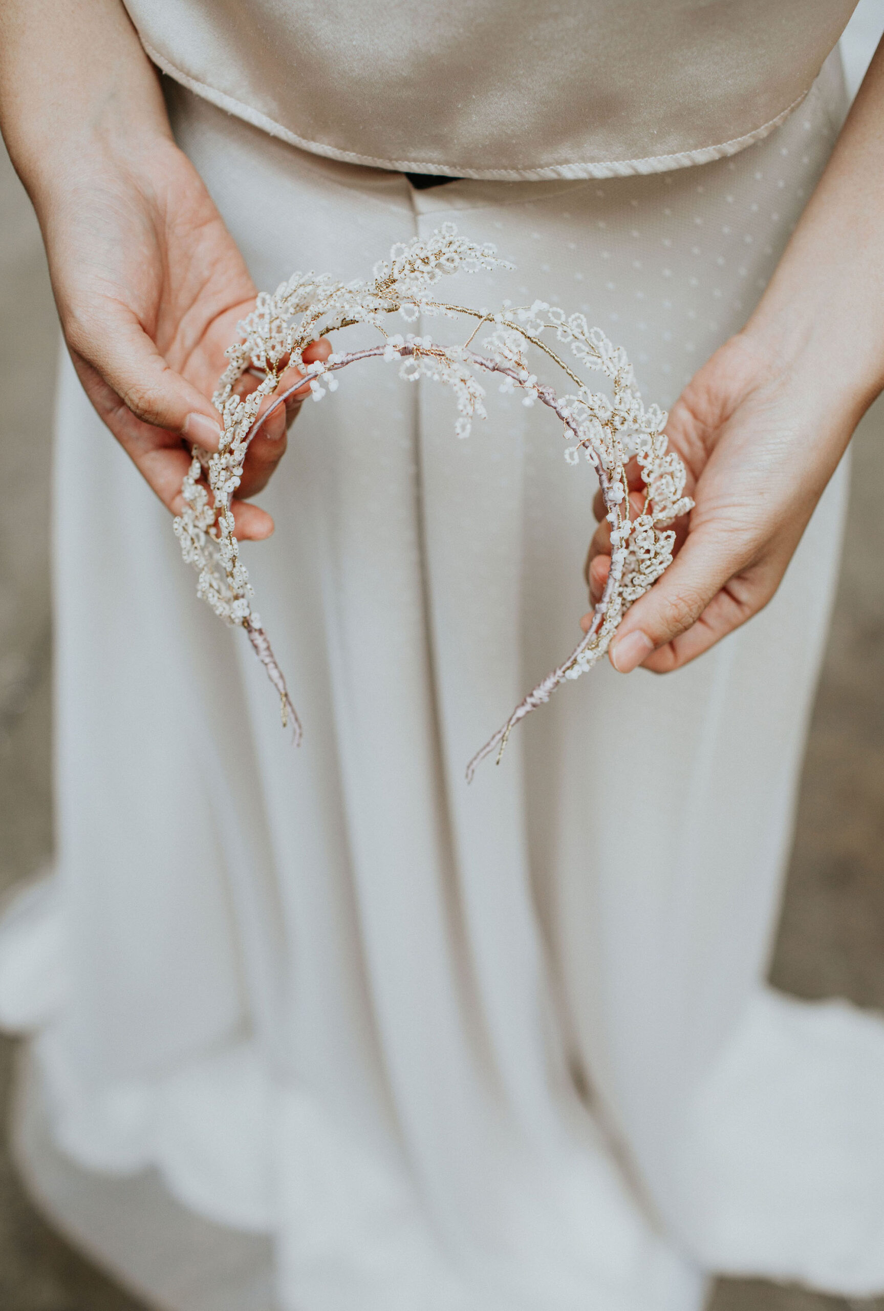 bespoke UK bridal accessories by Clare Lloyd with delicate floral designs. Captured by Oxi Photography