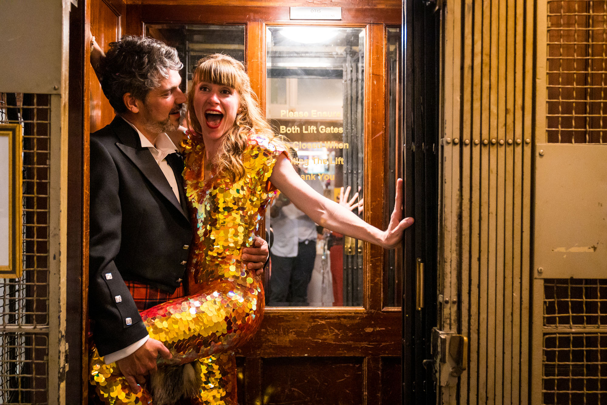 Alternative wedding evening do with a sparkly sequin jumpsuit - photographer credit Benjamin Toms based in Canterbury Kent