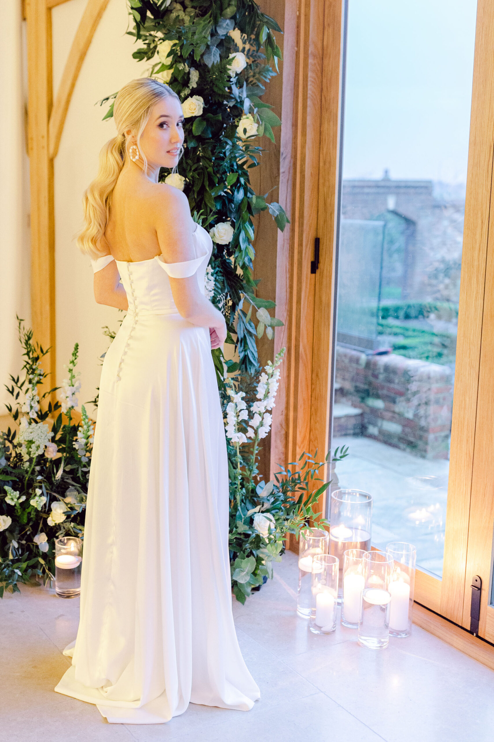 Elegant modern wedding styling inspiration with Illy Elizabeth Weddings in Staffordshire. Flowers are white and blush British botanicals. Image credit Natalie D Photography
