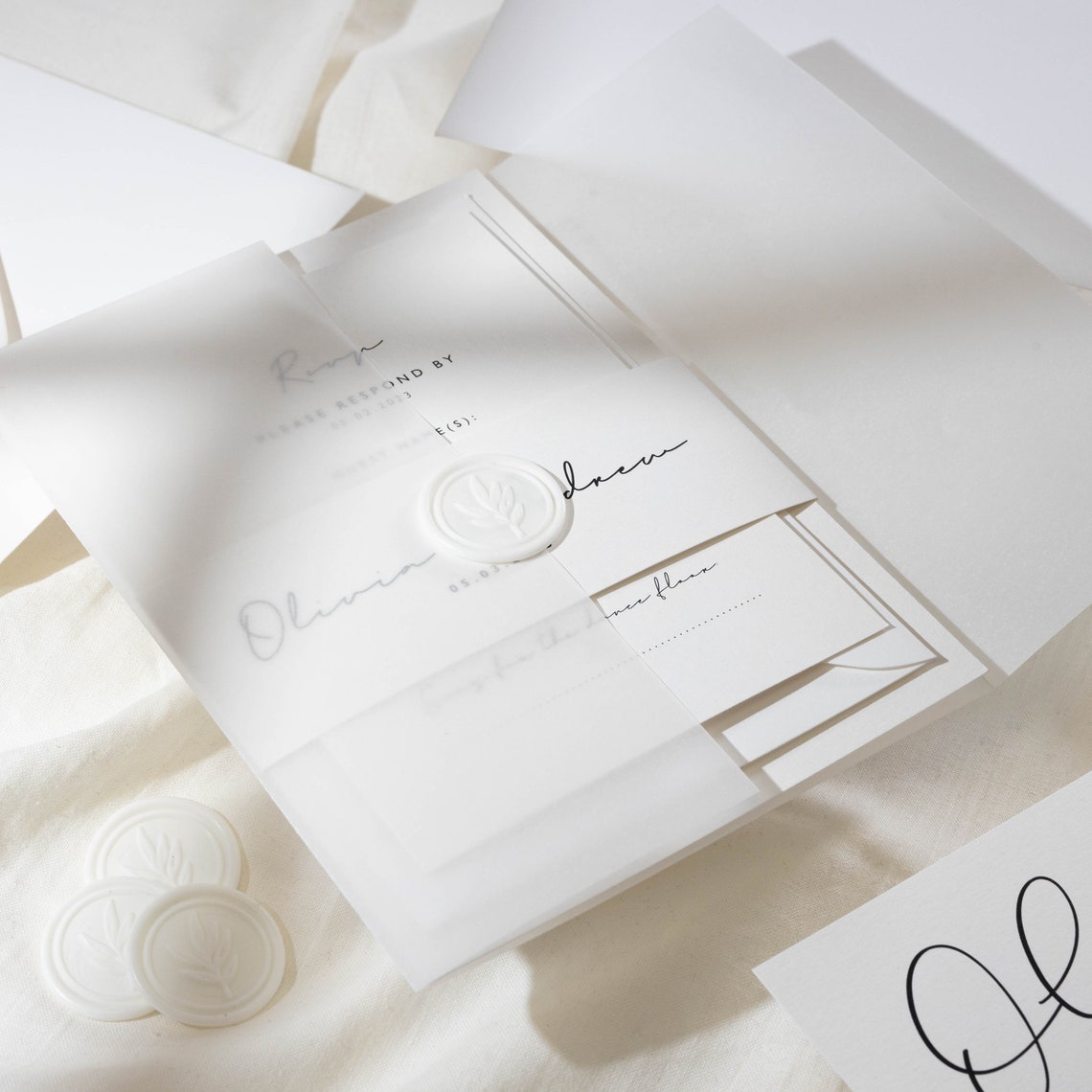 Minimal white vellum wedding invitation by Twist Stationery on Etsy UK