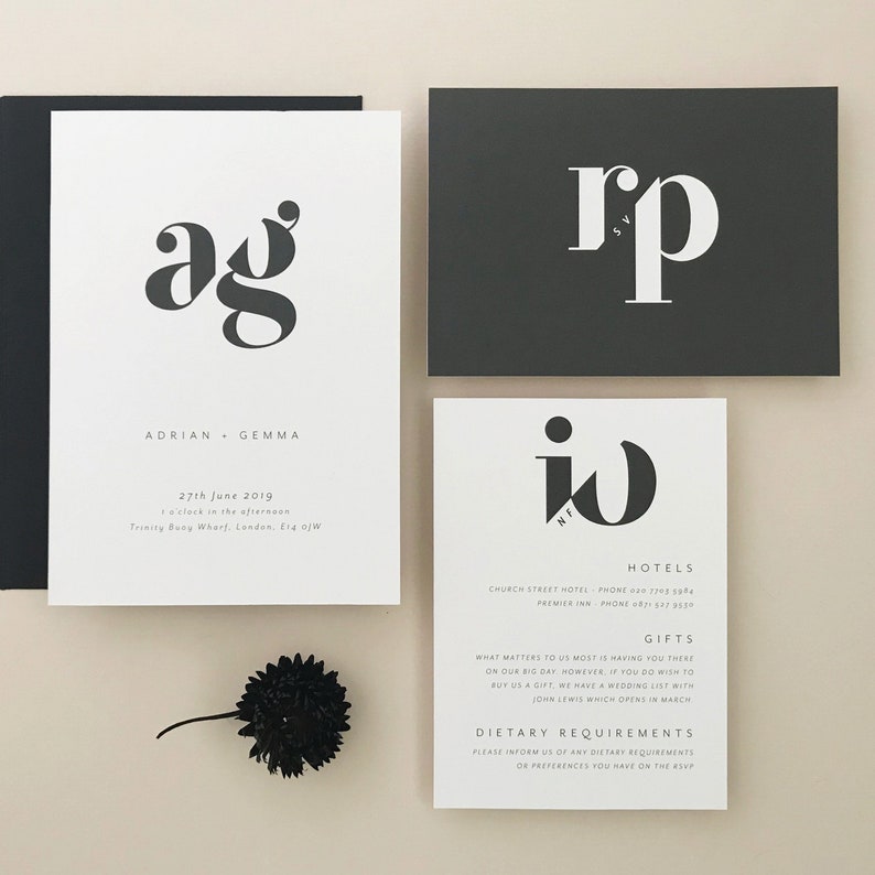 modern typographical wedding invitation by Paper Grace