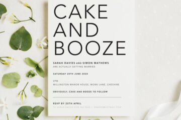 Cake and Booze wedding invite by Amore Di Carta Studio