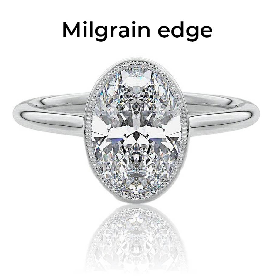 Oval cut lab-diamond engagement ring with milgrain edge