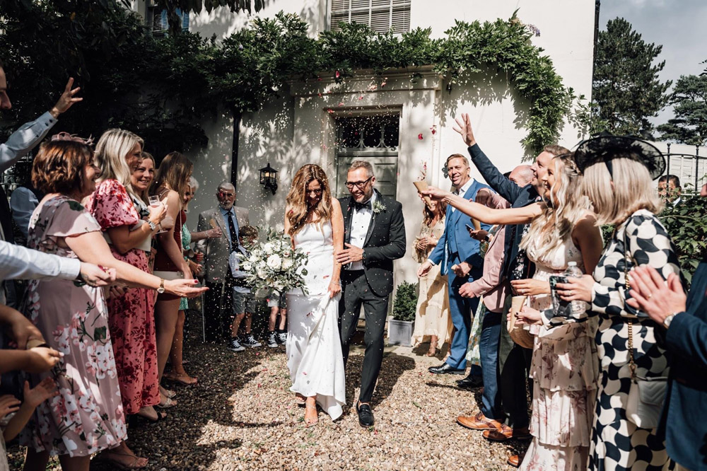 Confetti for newlyweds outside The Elm Tree in Lincolnshire