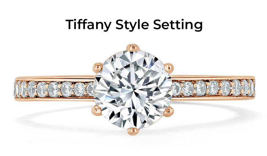 Round cut moissanite engagement ring, Tiffany-style setting