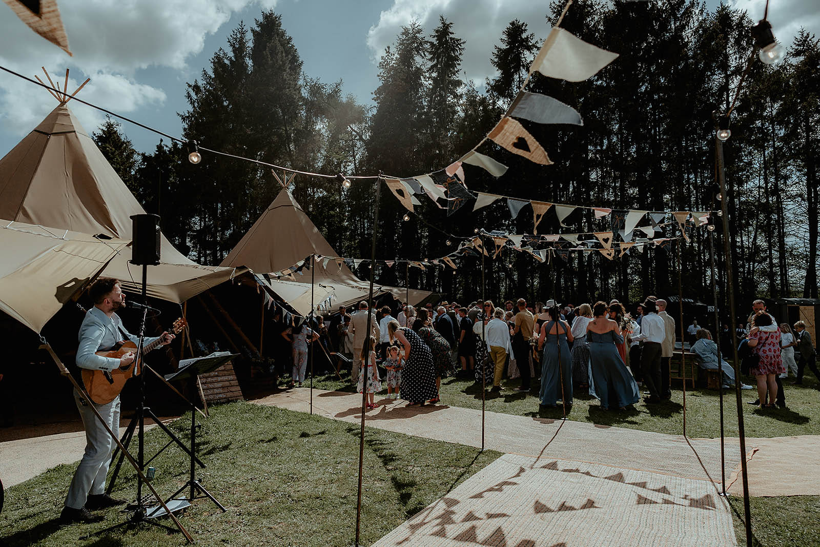 festival style Herefordshire wedding with bunting and tipis