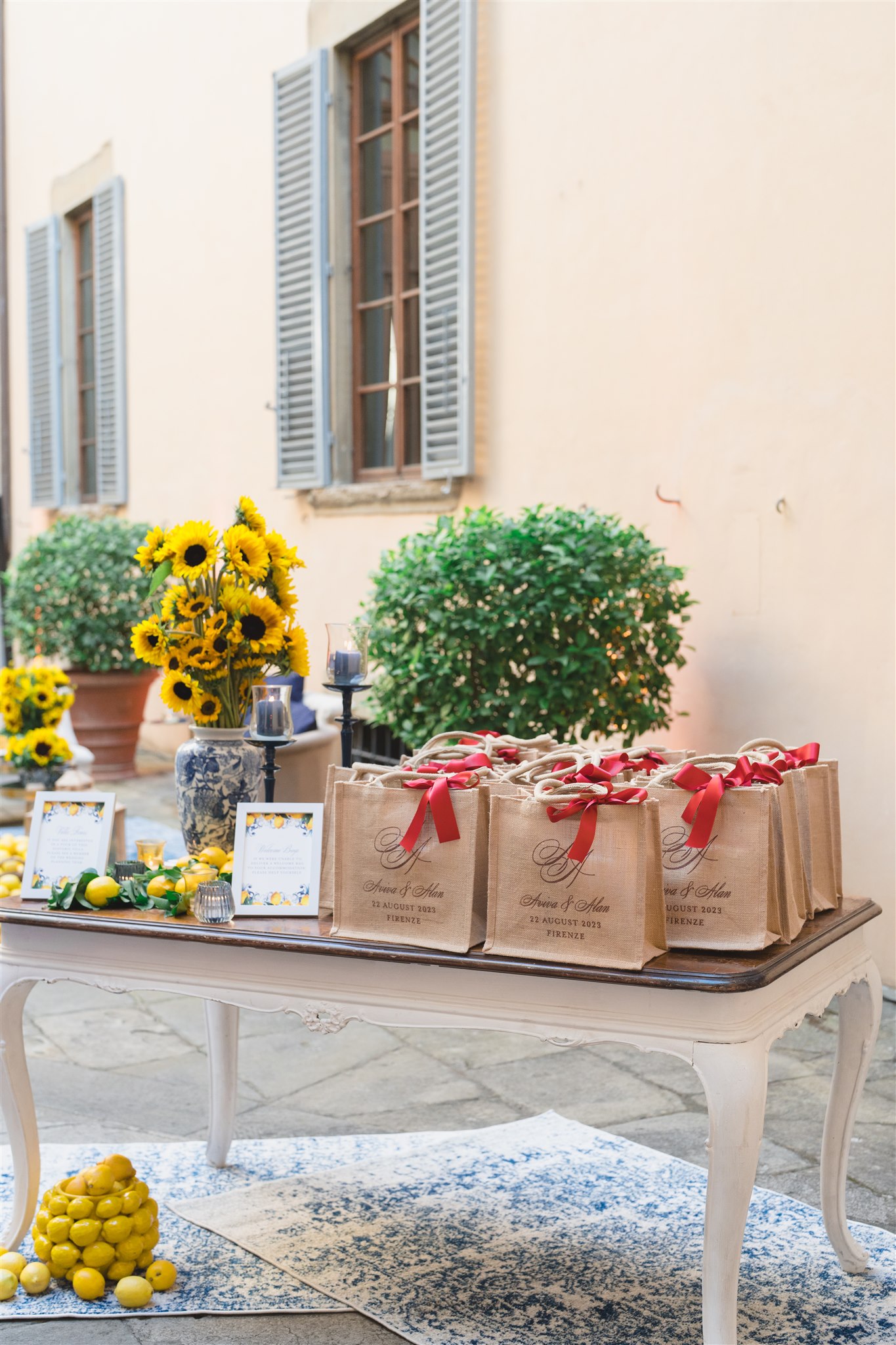 Wedding welcome bags for a luxury destination wedding in Italy - Elegante by Michelle J. Photographer credit David Bastianoni