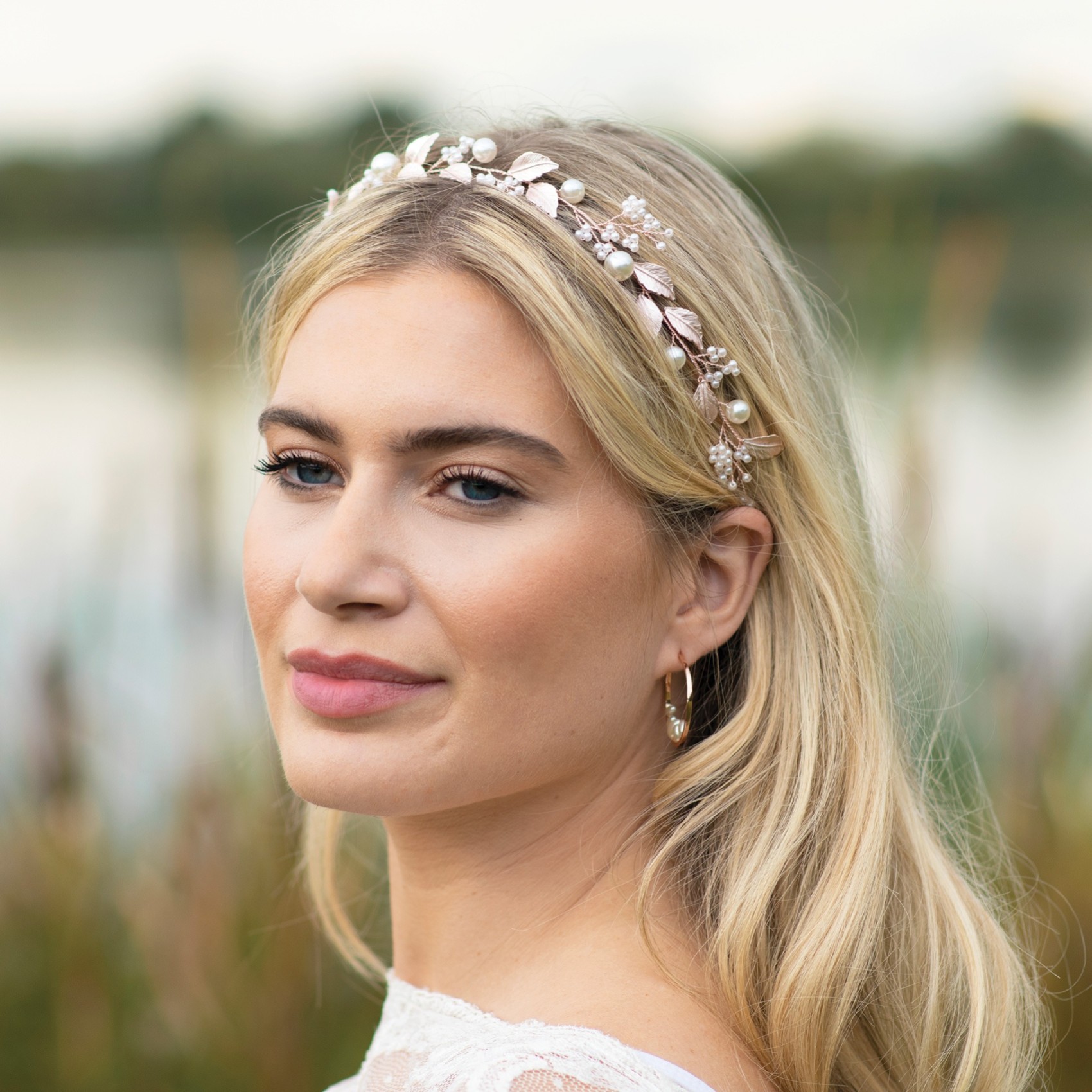 skylark rose gold leaves and pearl boho hair vine by Ivory and Co