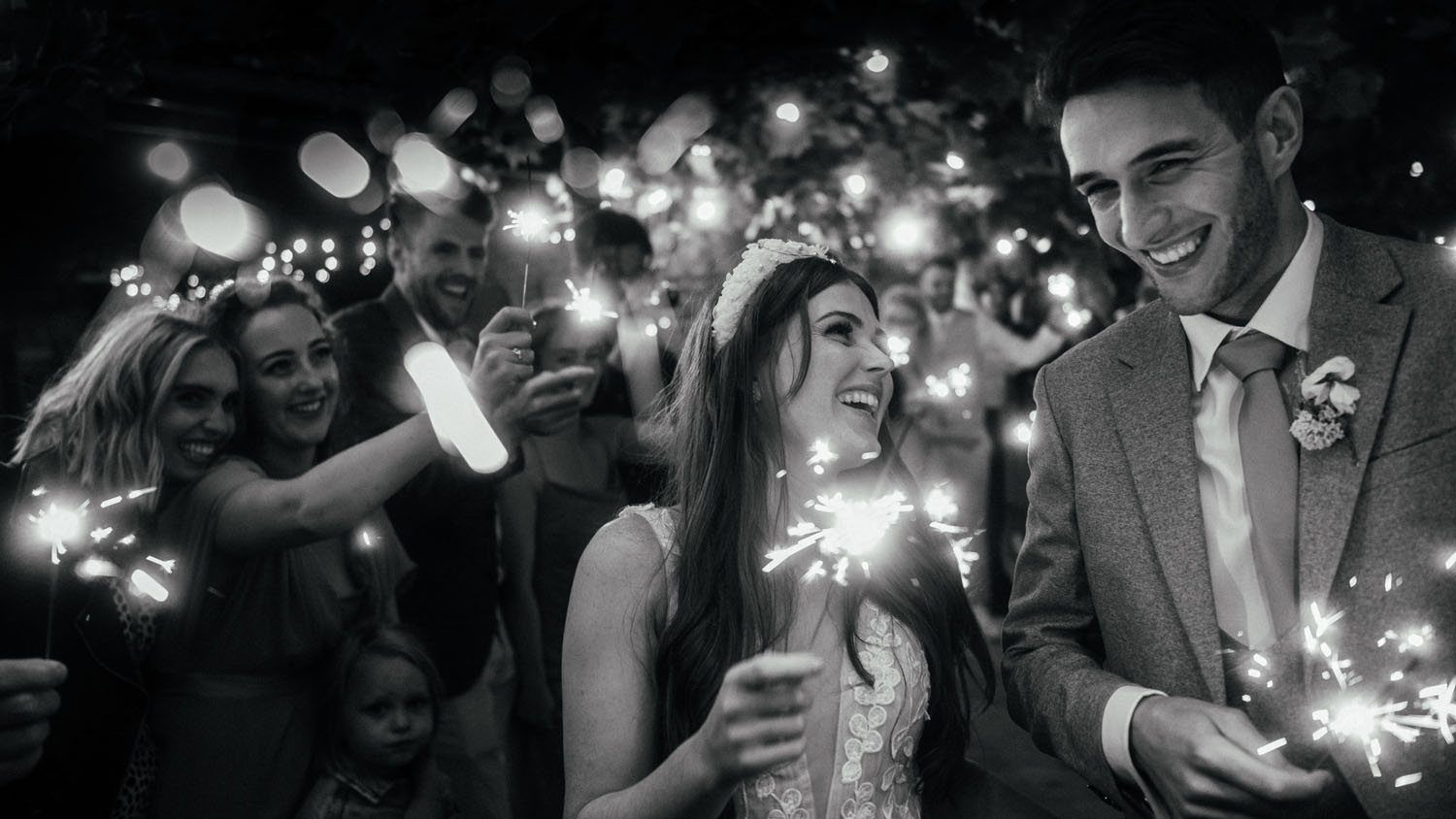 Beautiful sparkler image from a Derby wedding by documentary photographer Simon Dewey