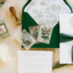 vintage wedding details in rich green tones