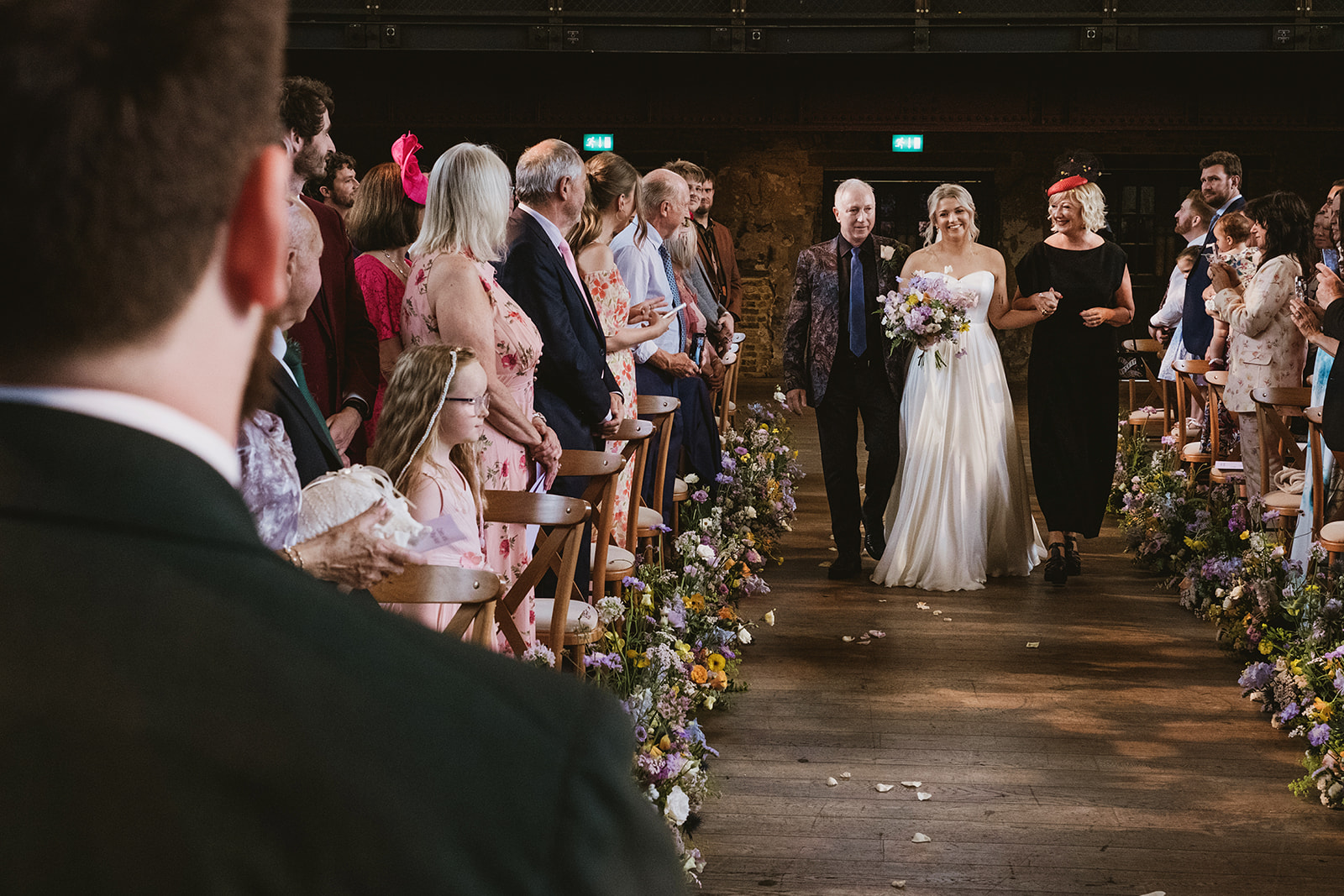 photos from a Battersea London wedding with meadow style florals and natural street photography style with York Place Studios