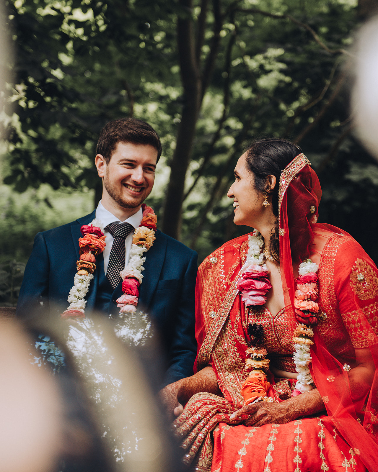 modern English woodland wedding with indian dress and vegan catering, images by Tom Keenan Photography based in Kent
