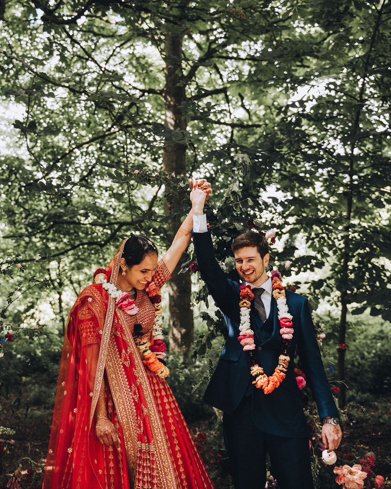modern English woodland wedding with indian dress and vegan catering, images by Tom Keenan Photography based in Kent