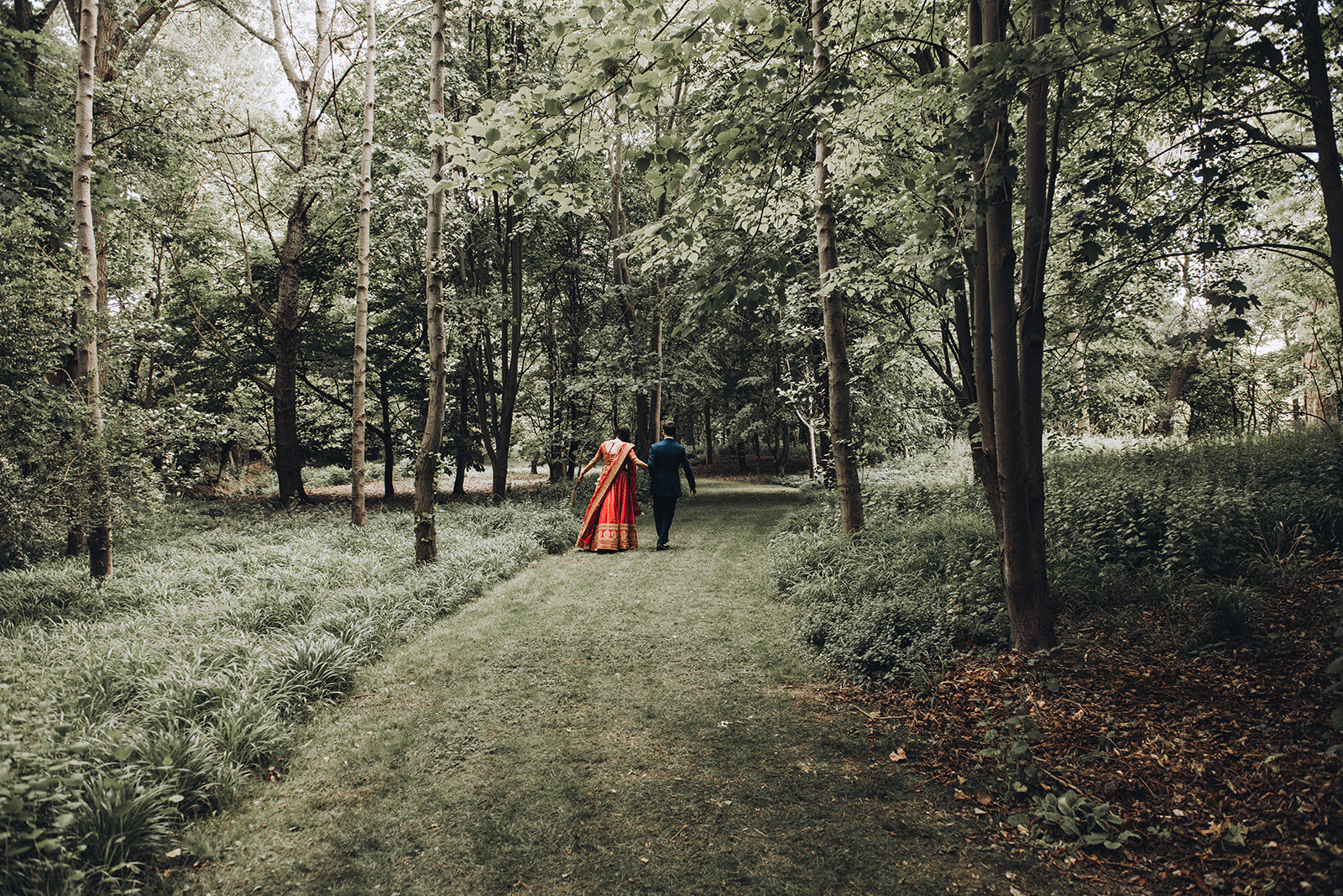 modern English woodland wedding with indian dress and vegan catering, images by Tom Keenan Photography based in Kent