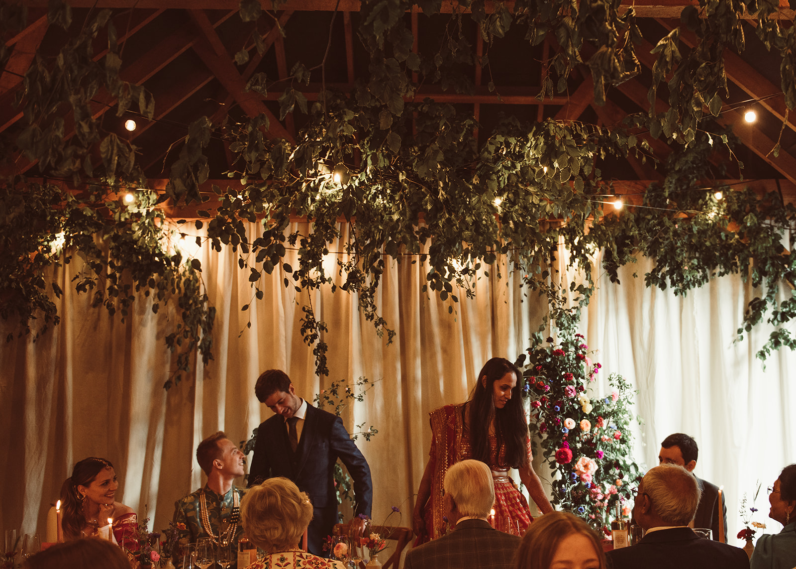 modern English woodland wedding with indian dress and vegan catering, images by Tom Keenan Photography based in Kent